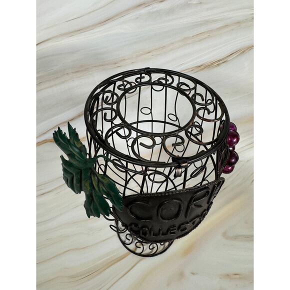 Wine Glass Cork Holder 12" x 6" Grapevine Black Metal Wire Cage Bar Decor - Picture 5 of 9